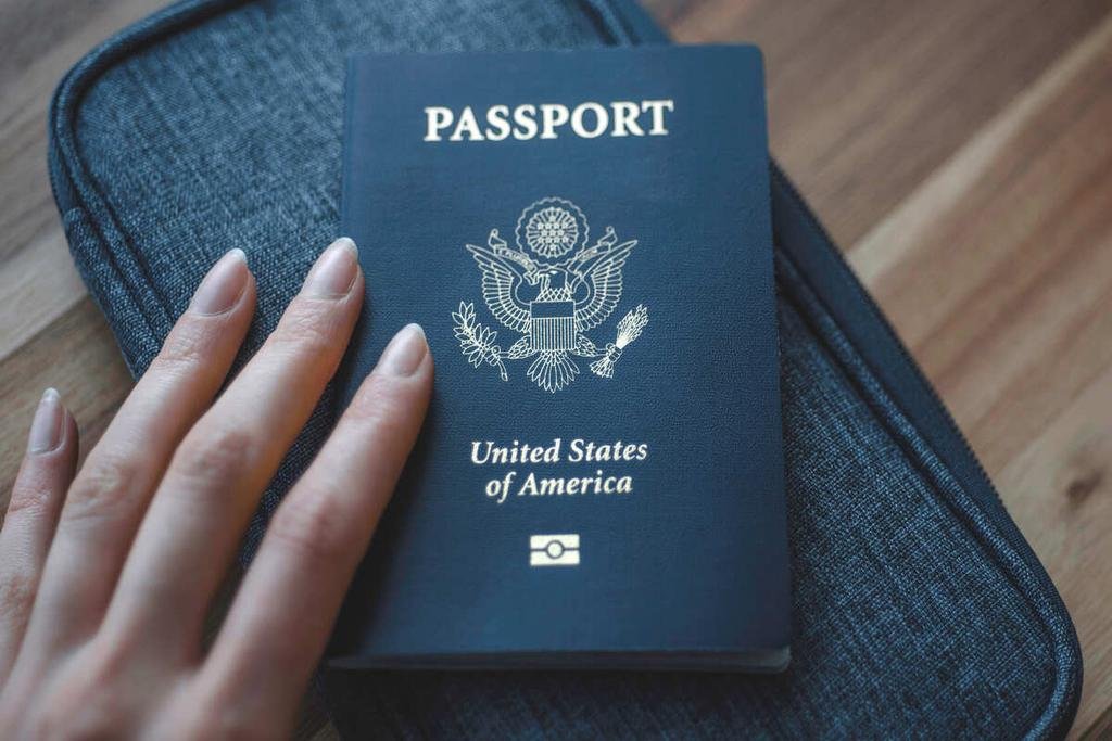 A United States passport on a travel wallet, the identity document Americans use to apply for a Portuguese NIF