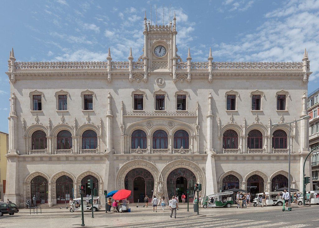 Rossio Station and its clock tower in Lisbon, Portugal, a Baixa landmark that keeps the city on time
